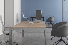 Modern office interior with workplace and daylight. 3D Rendering